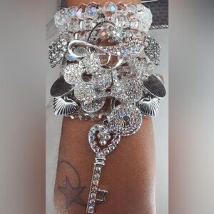 Aurora Crystal Charm Key Bracelet Stack - Women Jewelry